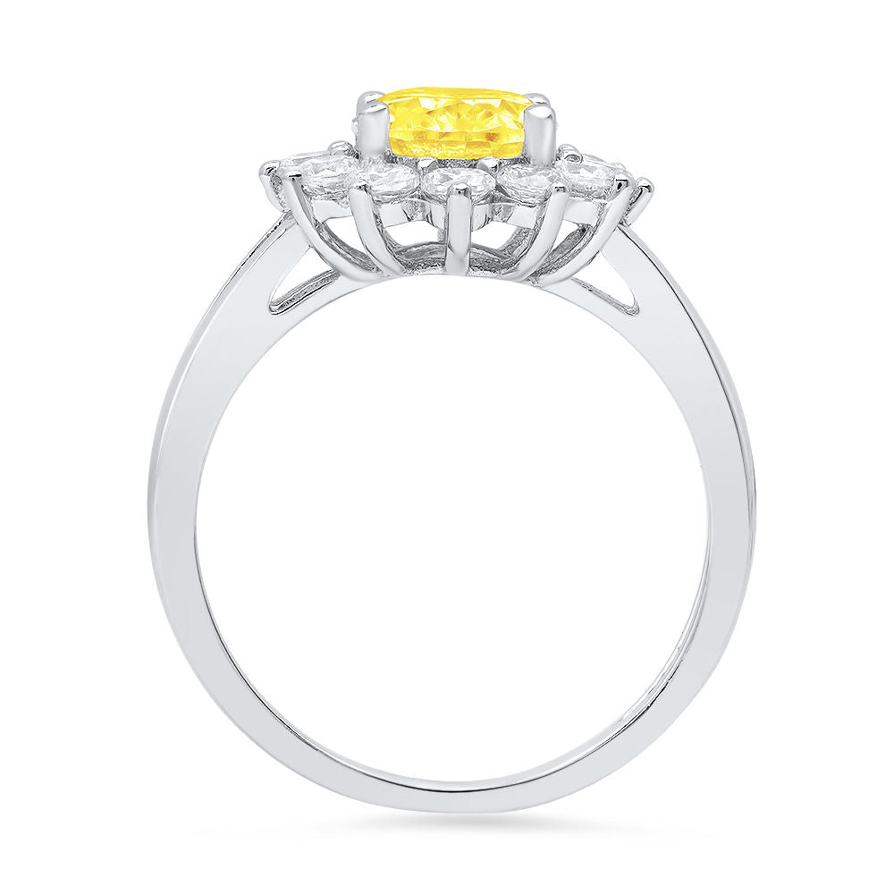 Oval Cut Yellow Simulated Diamond 18k White Gold Halo Ring Size 7.5 W5323