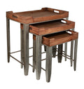 Brown and Silver Rustic Nesting Table Set of 3 B54584