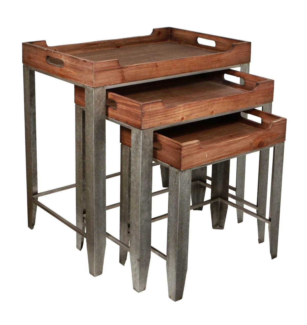 Brown and Silver Rustic Nesting Table Set of 3 B54584