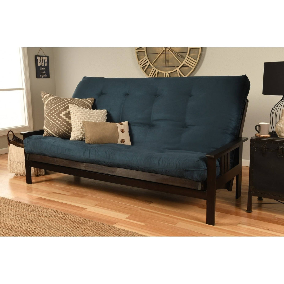 Black Navy Suede Queen Size Futon Sofa Bed A16525