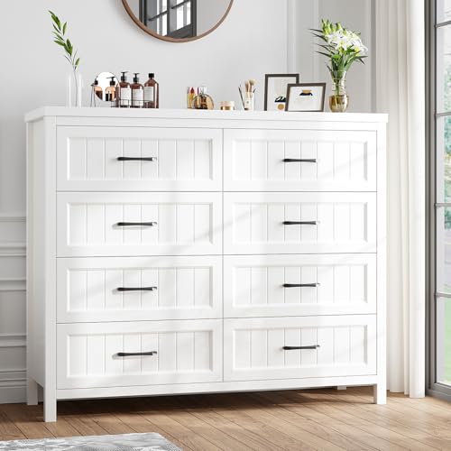 White & Brown 8 Drawer Wood Dresser F119