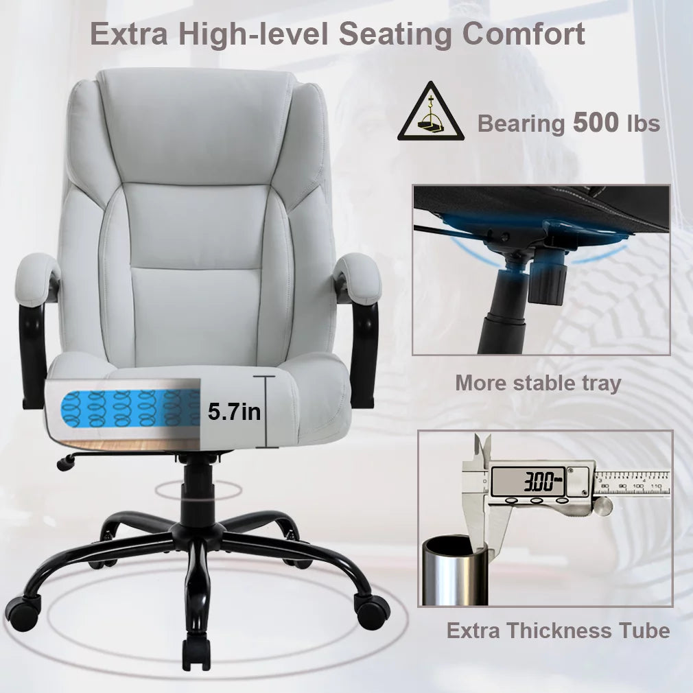 White Wide Seat Ergonomic High Back Office Chair with Lumbar Support H34604