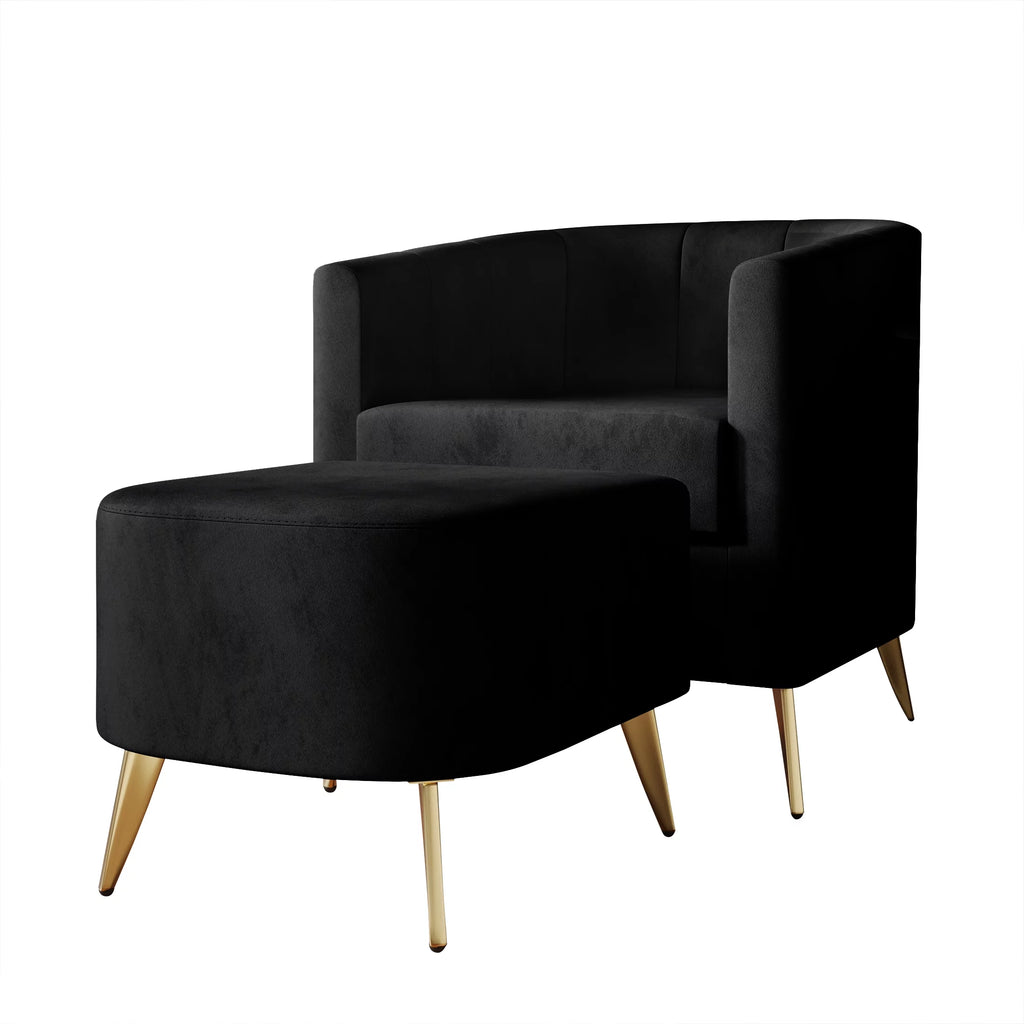 Black Velvet Upholstered Accent Chair with Stool K309