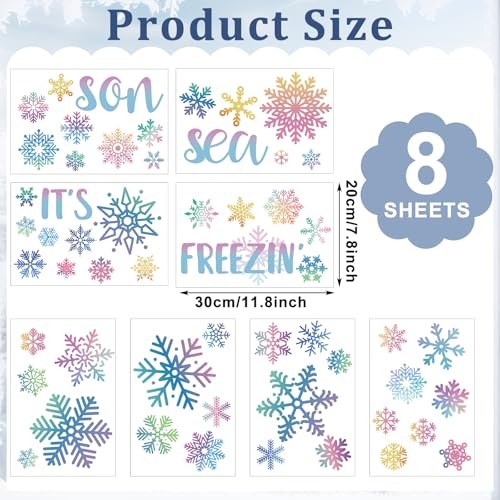 8 Sheets Snowflake Window Clings Static Stickers W493247