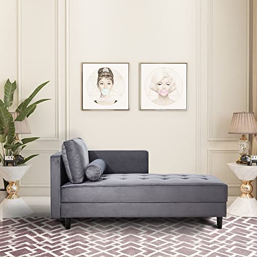 64" Upholstered Velvet Chaise Lounge with Left Armrest & Lumbar Pillow V155657