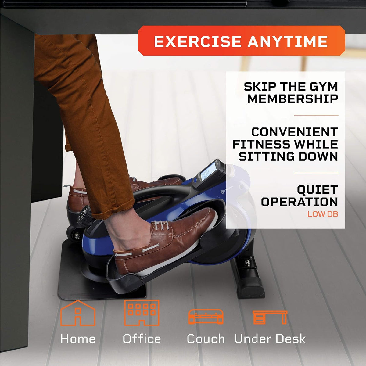 Blue Under Desk Elliptical Trainer with Adjustable Resistance Q211