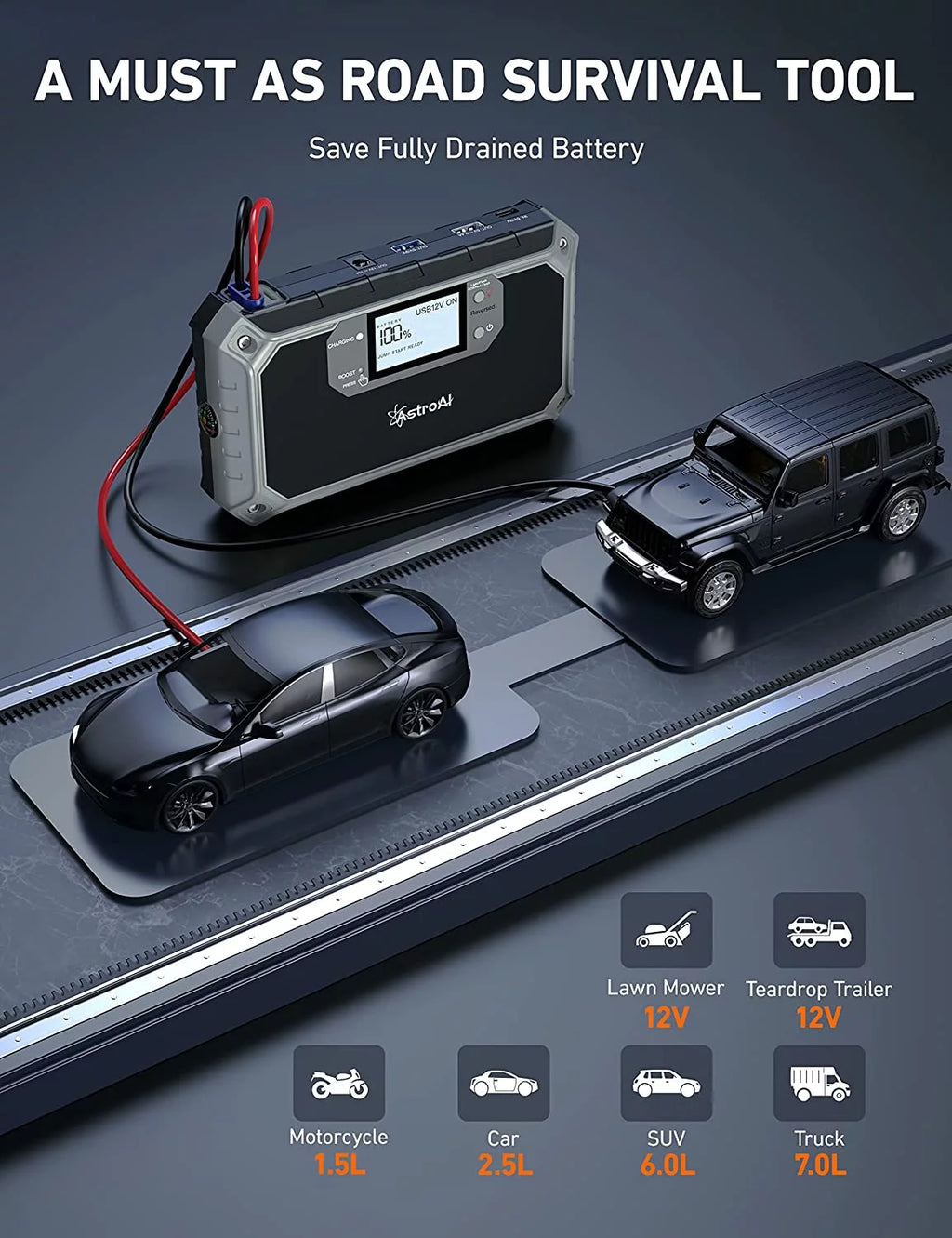 Portable Lithium Jump Starter 2000A 12V W470