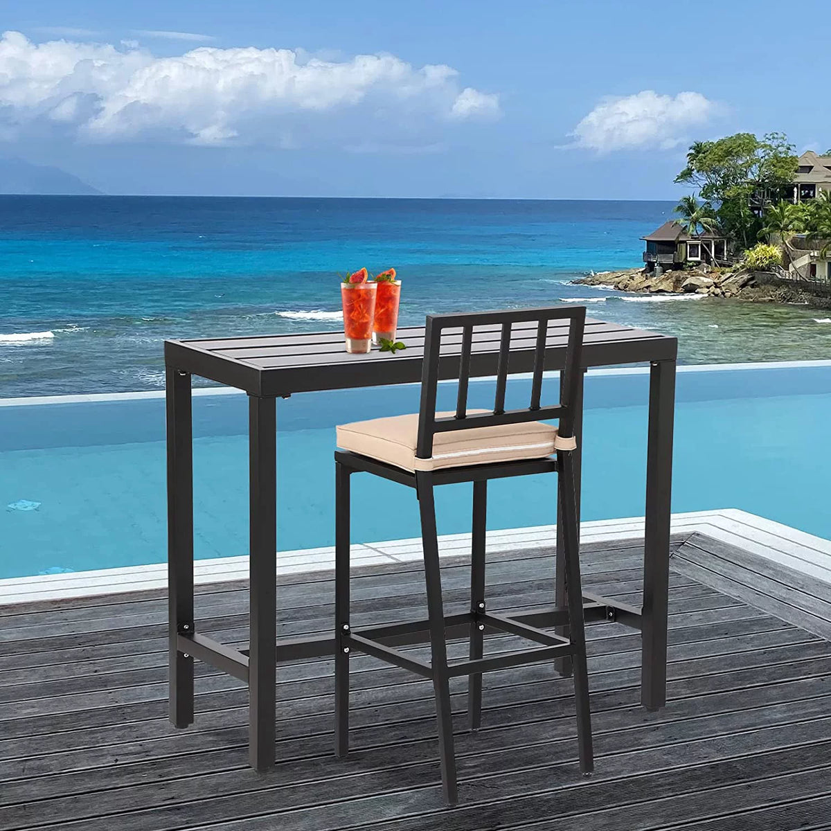 Black 40" Rectangle Outdoor Iron Bar Table I4401