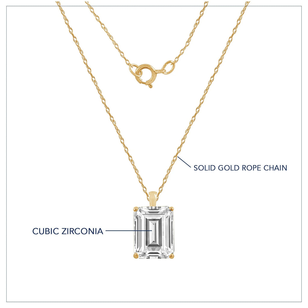 10K Yellow Gold Emerald Cut Solitaire Necklace W3391