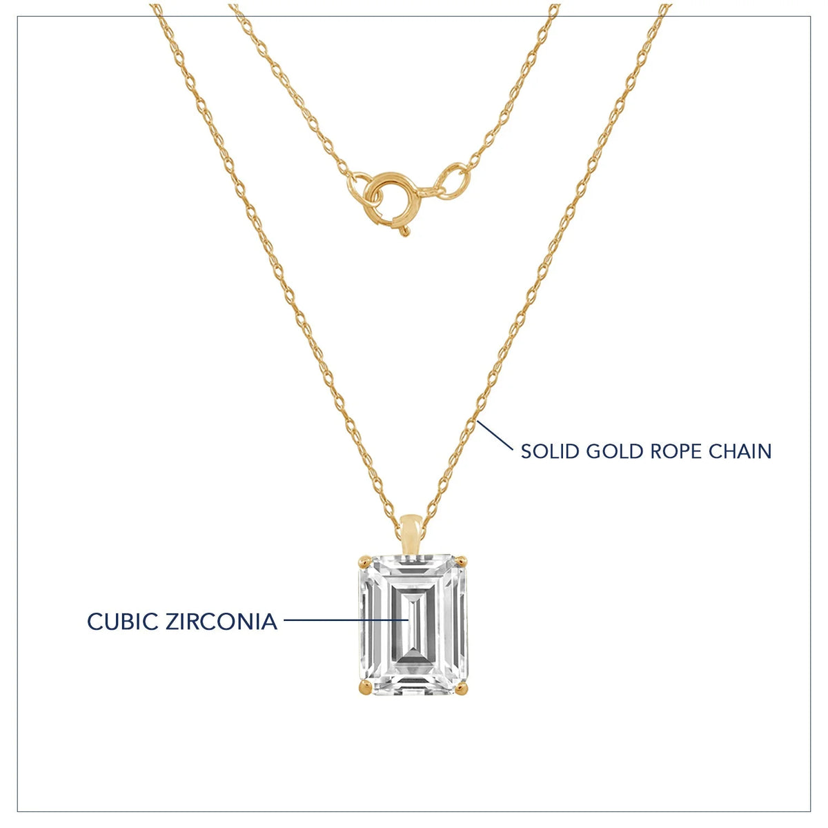 10K Yellow Gold Emerald Cut Solitaire Necklace W3391