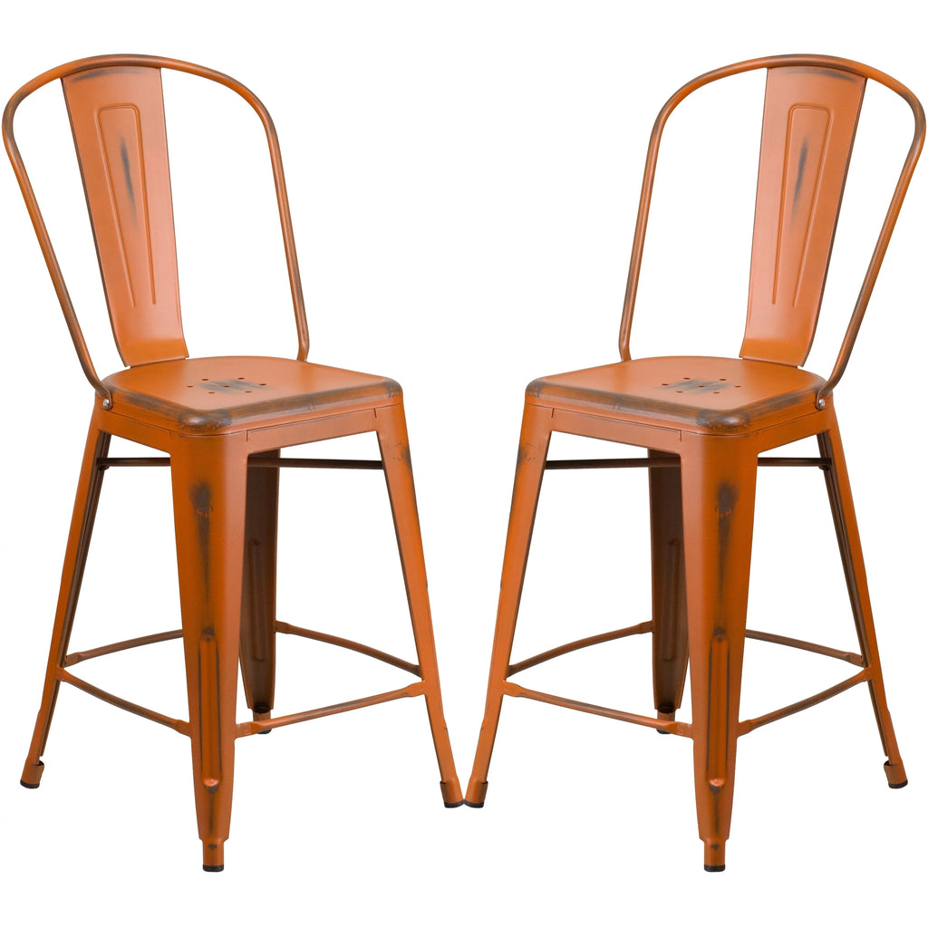 Distressed Orange Metal Counter Height Stool Z916997