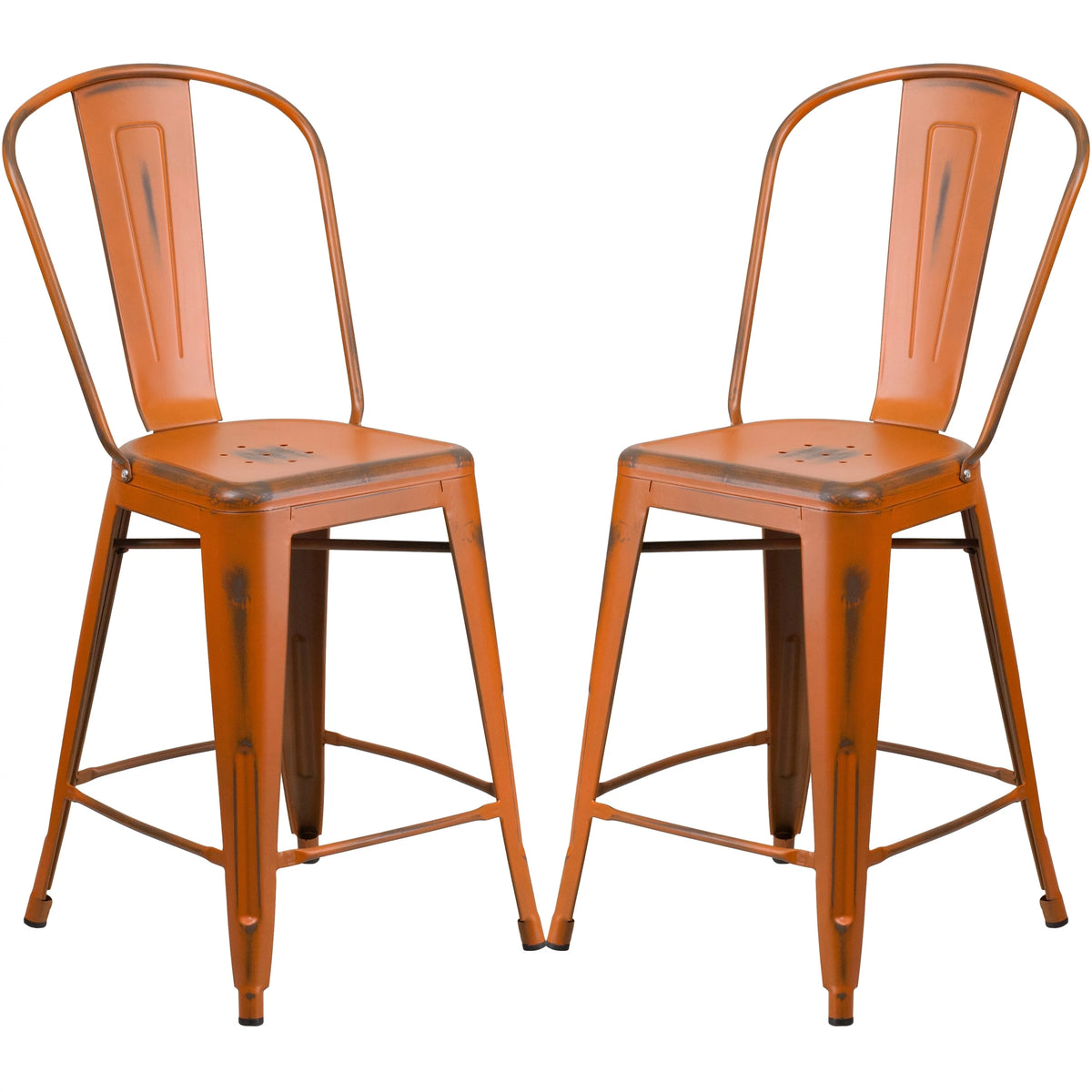 Distressed Orange Metal Counter Height Stool Z916997