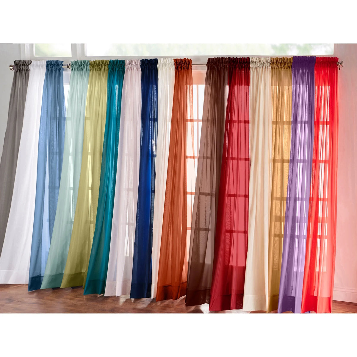 Sage Sheer Voile Rod-Pocket Window Curtains W6236
