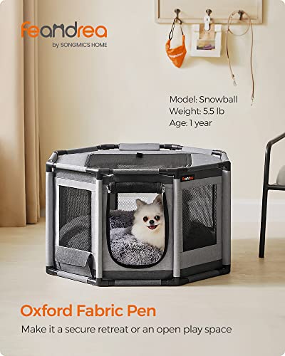 Oxford Fabric Dog Playpen, L, 44.1 x 44.1 x 24.4 Inches, PVC Pipe Frame, Breathable Mesh, Double Openings, Dove Gray and Slate Gray O3922