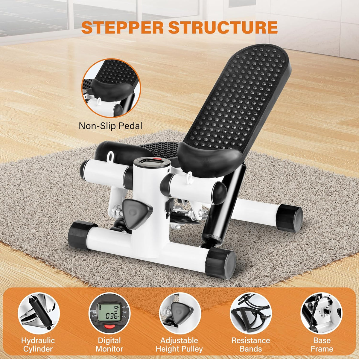 Mini Stepper with Resistance Band, 120KG Load X862