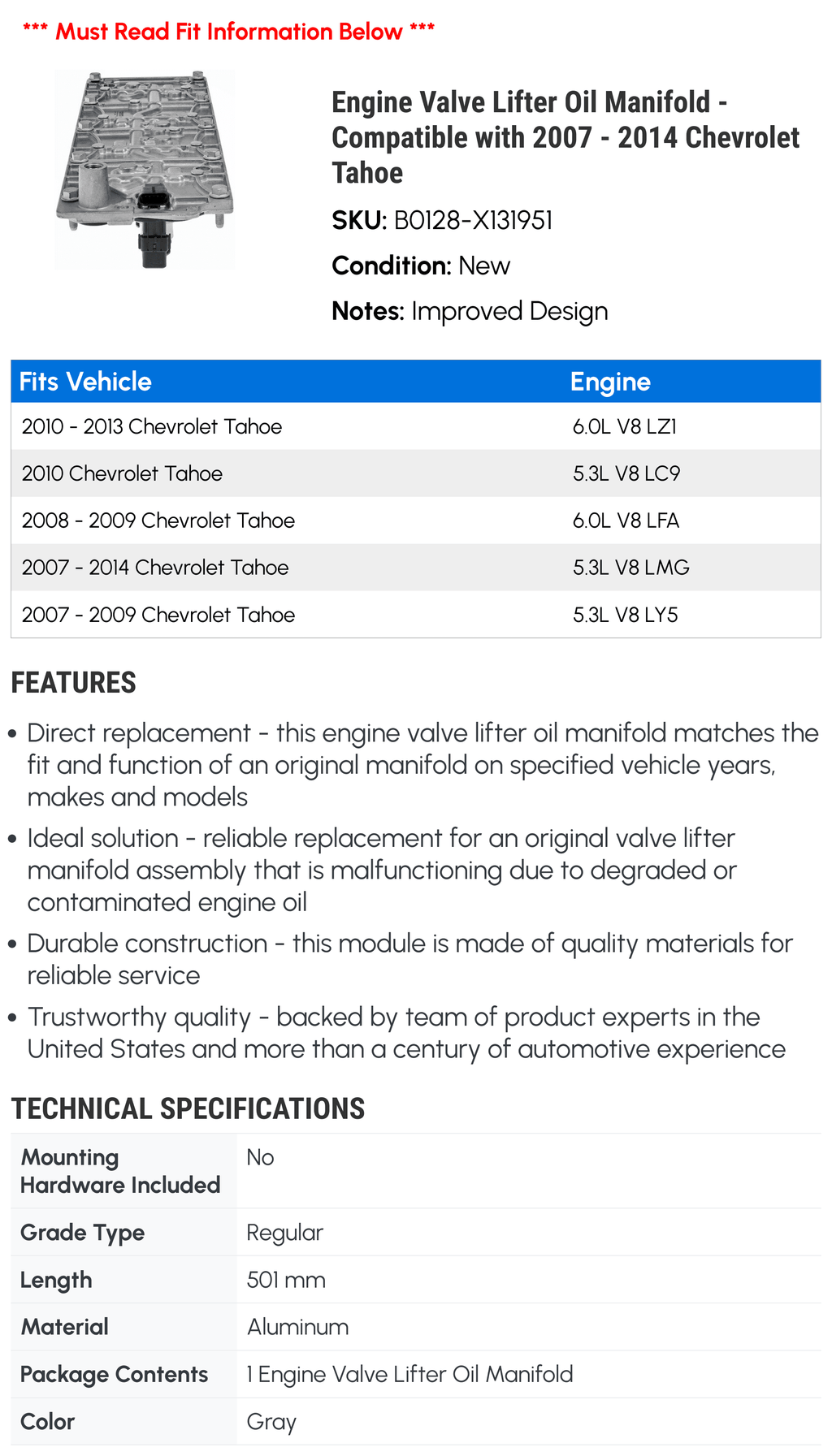 Engine Valve Lifter Oil Manifold X745410