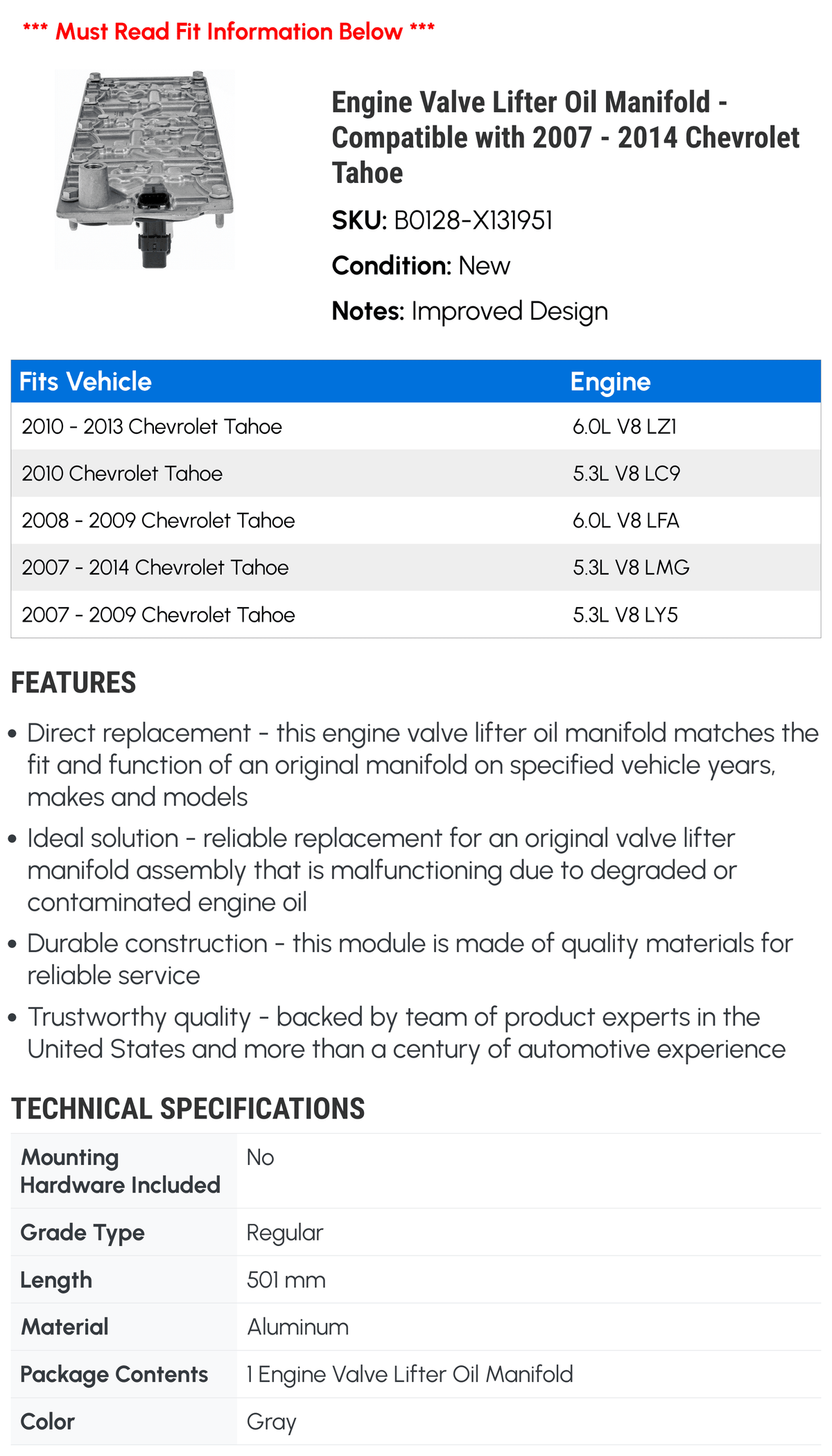 Engine Valve Lifter Oil Manifold X745410