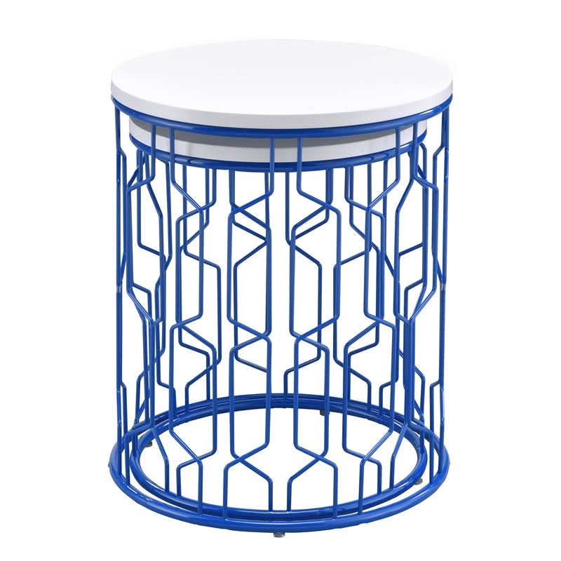 Blue and White 2-Piece Metal Nesting Table D2902