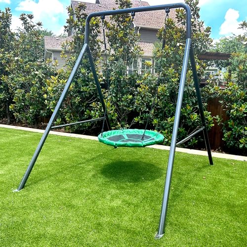 6.7’ x 8.4’ Single Swing Set Frame with 39” Round Platform Tree Swing D329756
