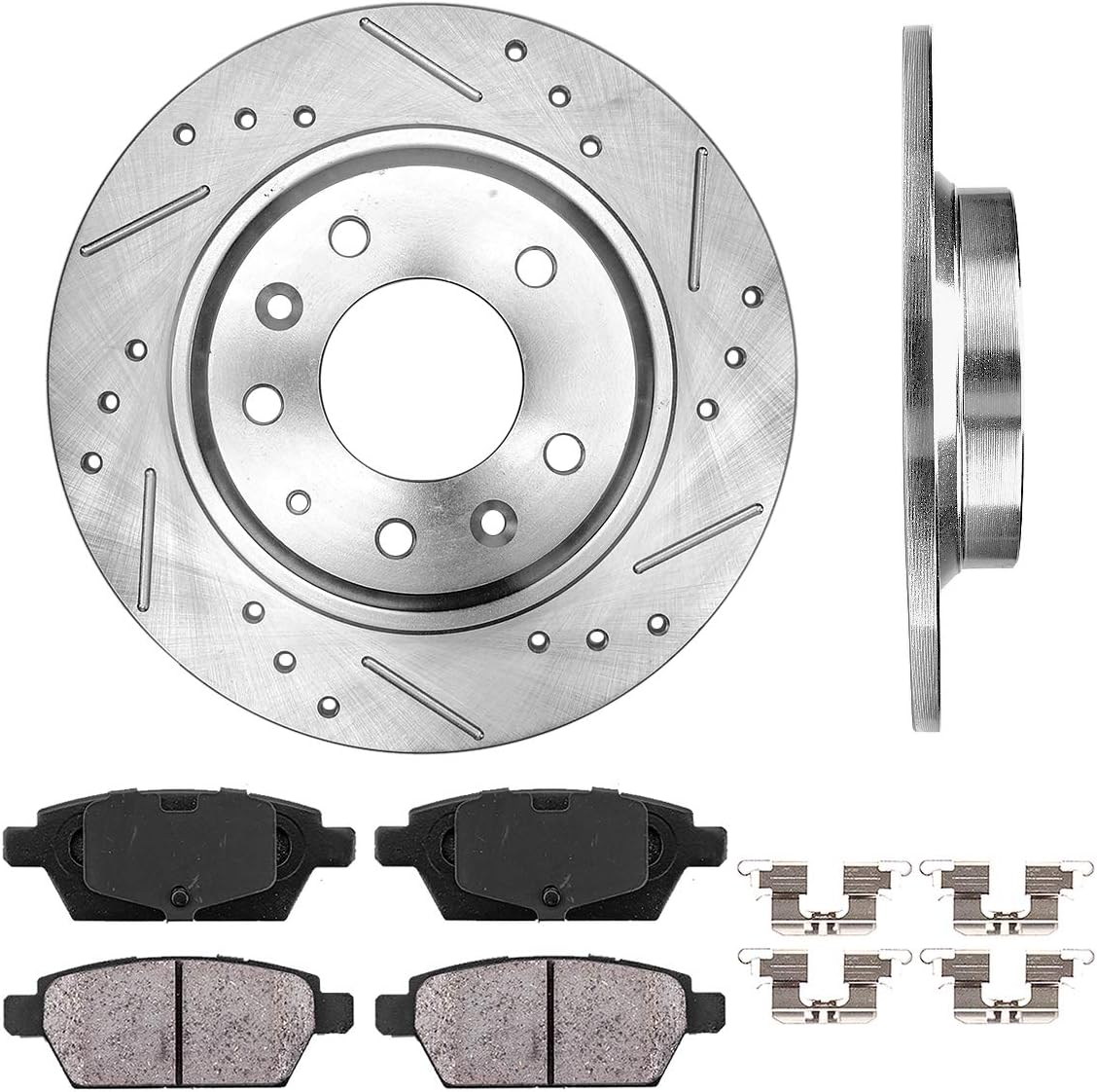 280mm 5 Lug Rear Rotors + Ceramic Pads + Clips J1638