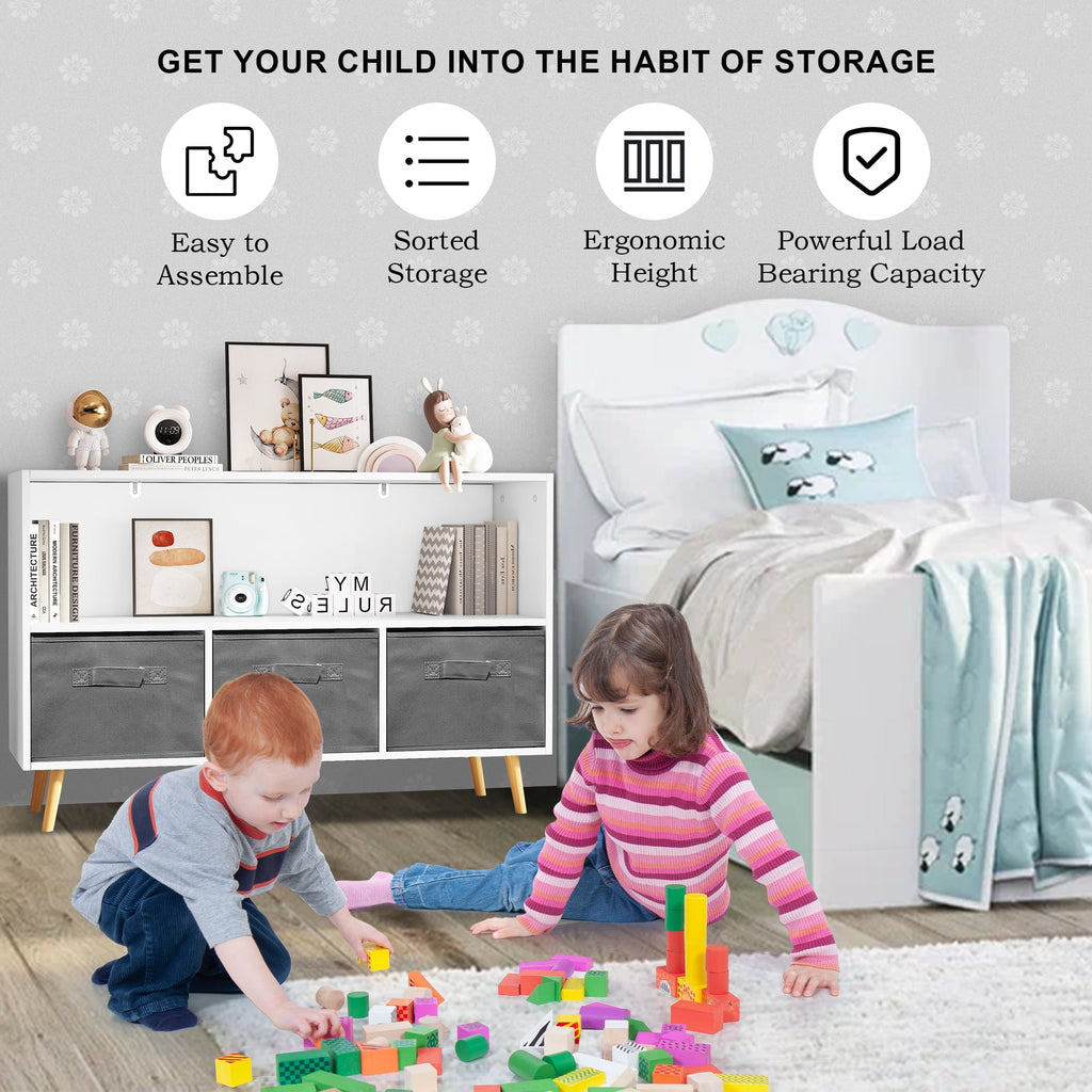 White Kid's Toy Storage Cabinet with Collapsible Fabric Drawers Z265