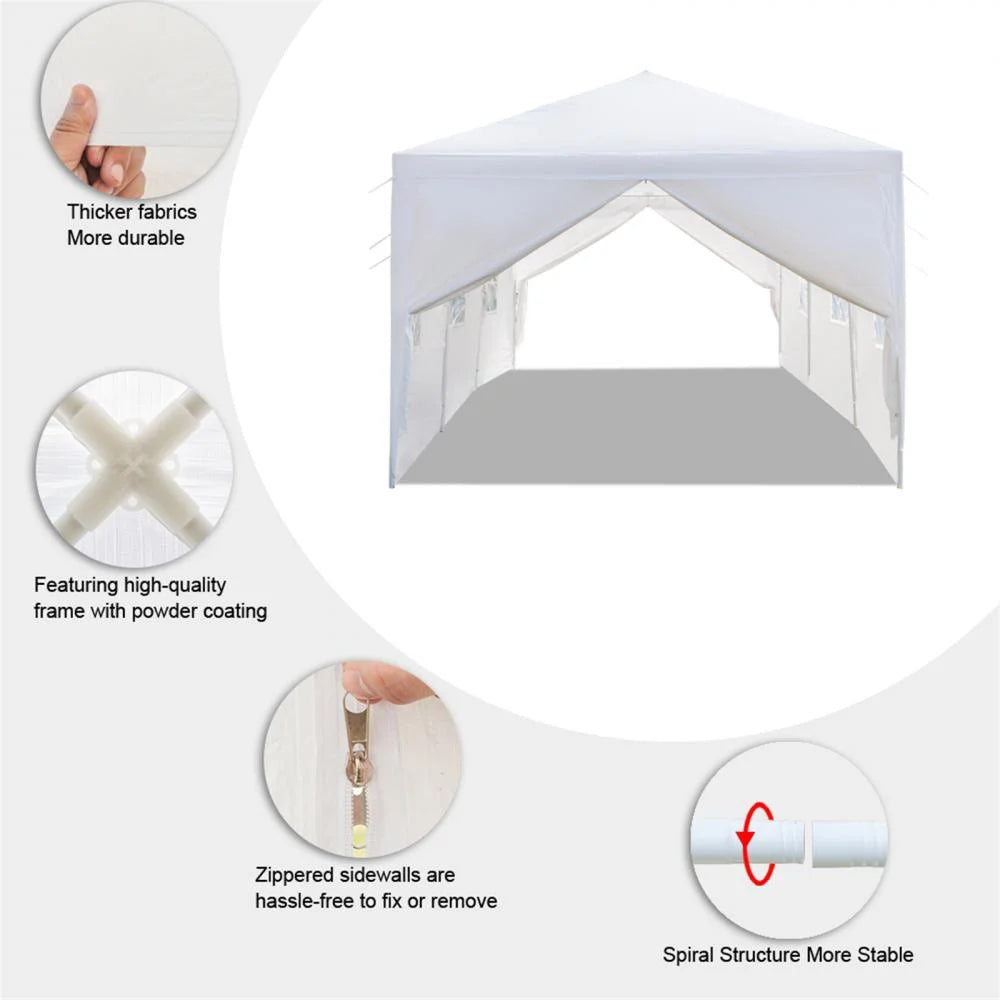 30'x 10' Outdoor Party Tent Waterproof White Canopy with Sidewalls V58644
