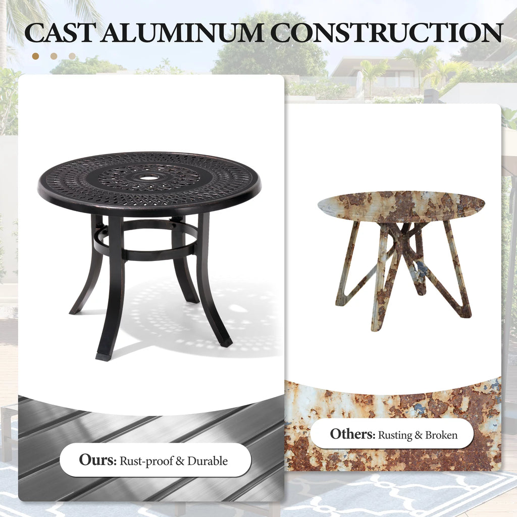 Cast Aluminum Round Patio Side Table with Umbrella Hole Black G28439