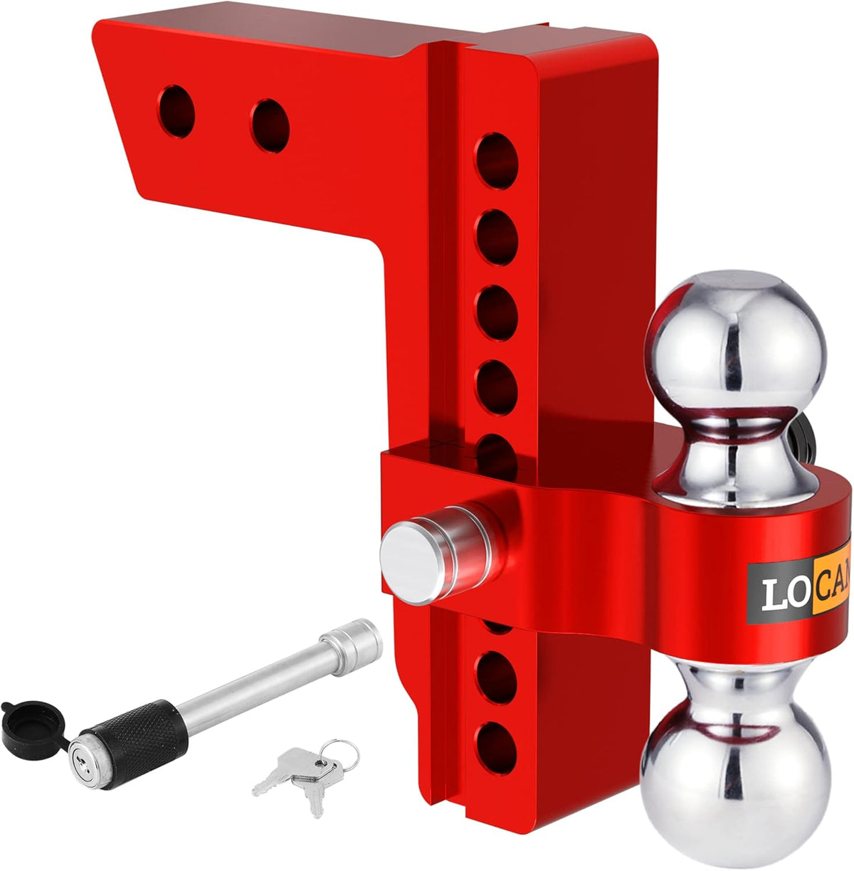 Adjustable Aluminum Trailer Hitch, Fits 2.5-Inch Receiver, 8-Inch Drop/Rise, 18,500 LBS GTW, Red E399