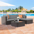 5 Pcs Gray PE Wicker Sectional Sofa Set with Tea Table and Ottoman G56416