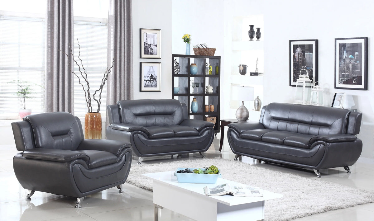 Black 3 pc Faux Leather Sofa Set M4562