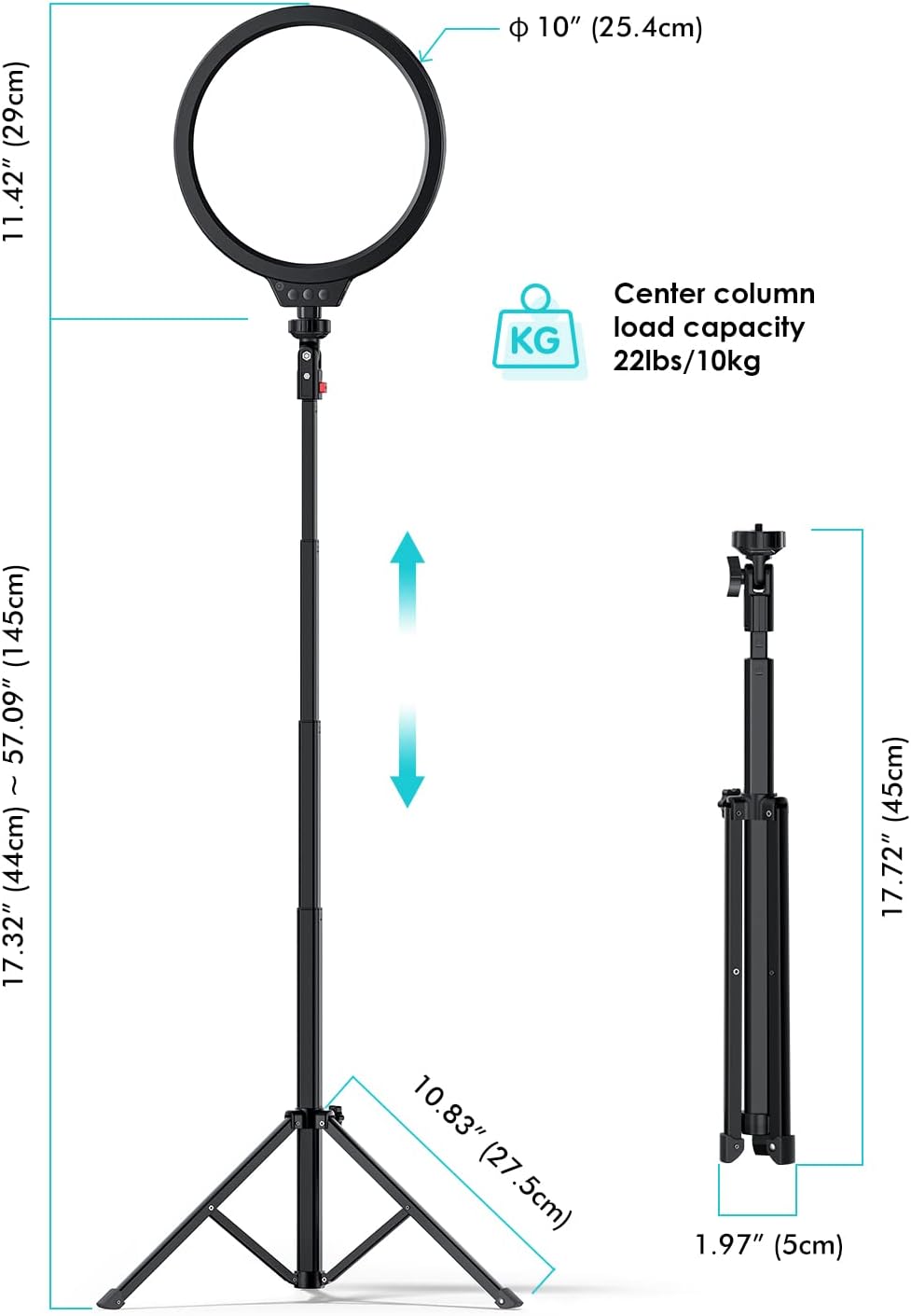 10" LED Video Light with Adjustable Tripod Stand, 3 Modes 5 Brightness Levels, Pack of 2 N665