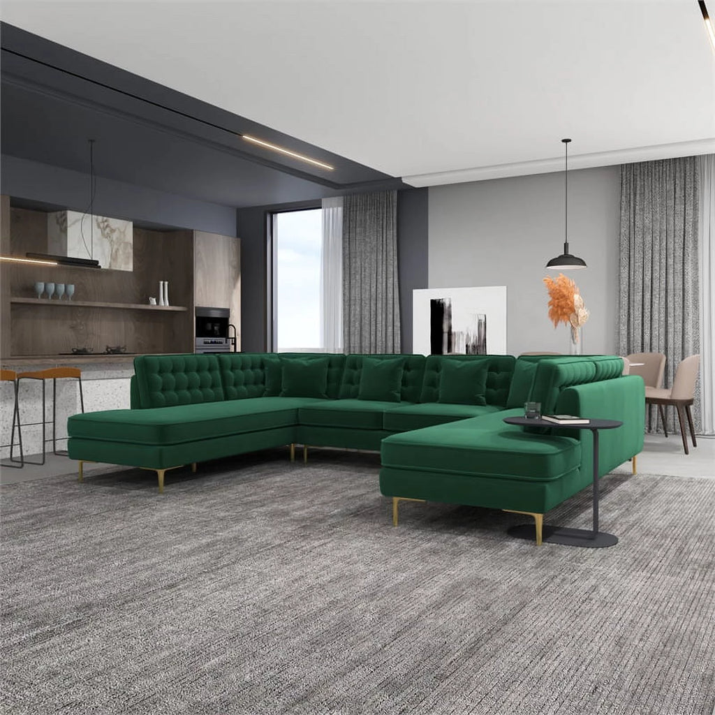 Green Velvet U-Shaped Sectional Couch A376