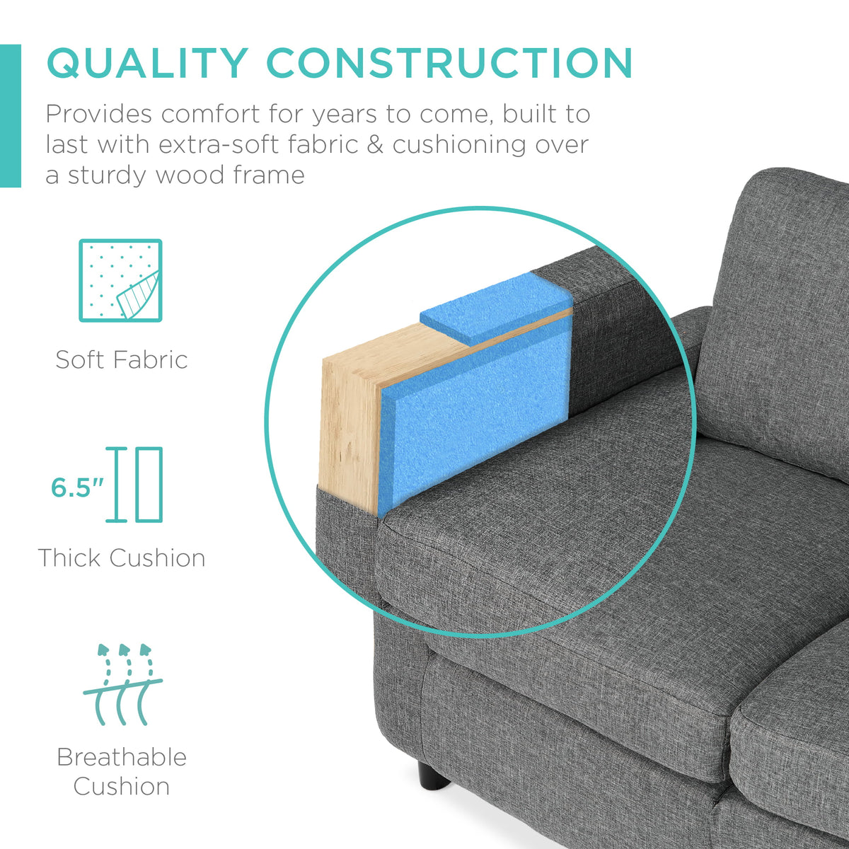 Linen Sectional Sofa Couch with Chaise Lounge R50450