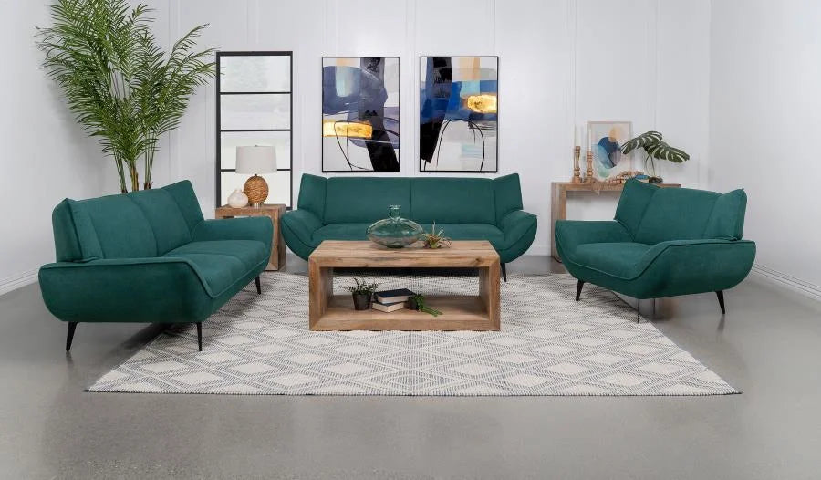 Teal Blue Black Fabric Metal Sofa Set N4765