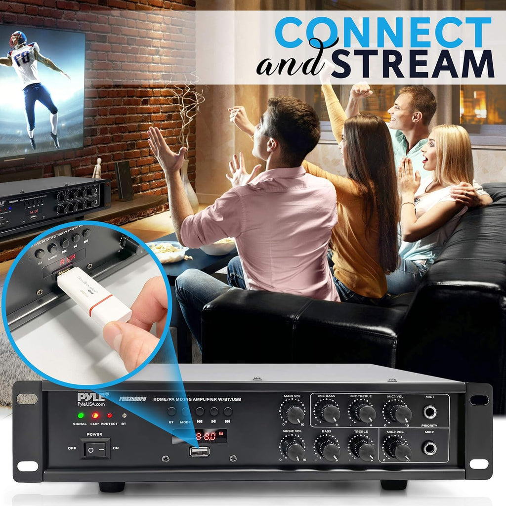 500W Rack Mount Stereo Power Amplifier Receiver with FM Radio, USB, AUX, Mic, Optical, Coaxial E3766