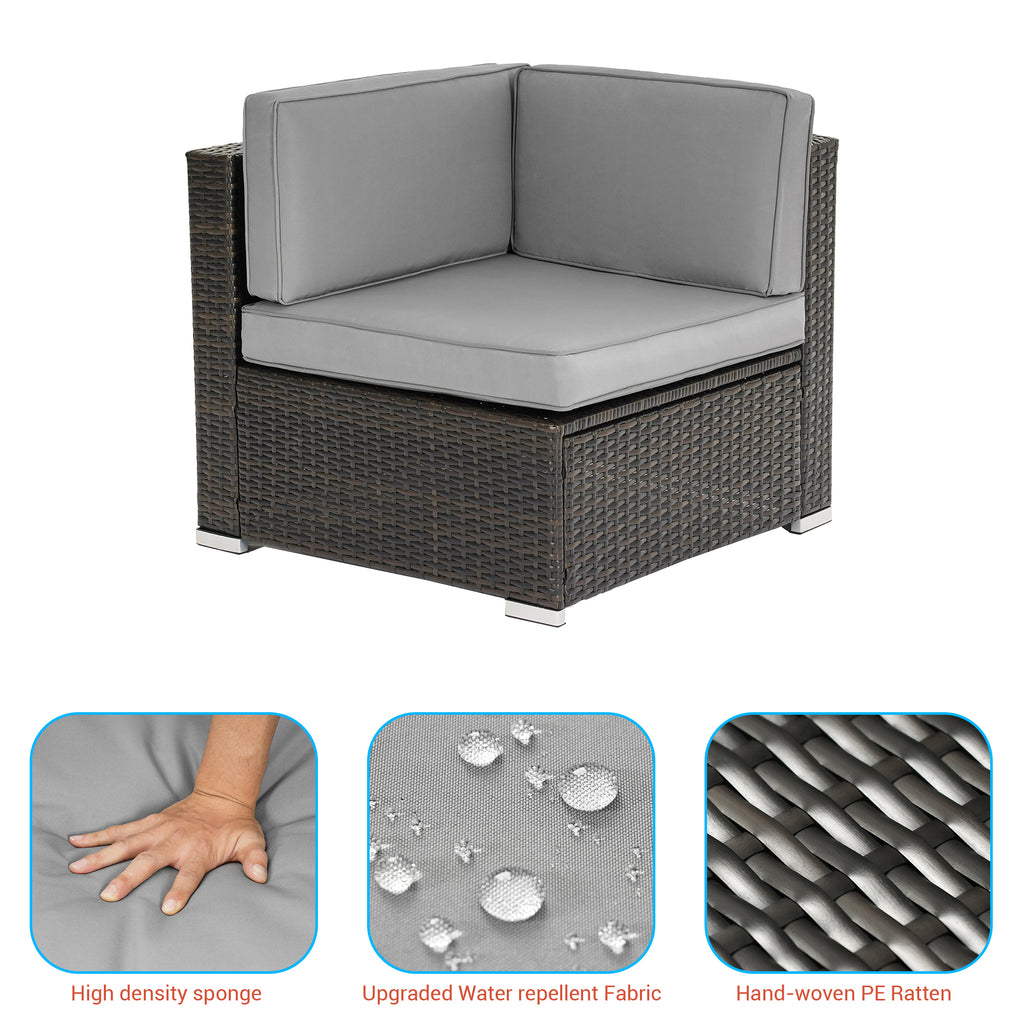 5 Pcs Gray PE Wicker Sectional Sofa Set with Tea Table and Ottoman G56416