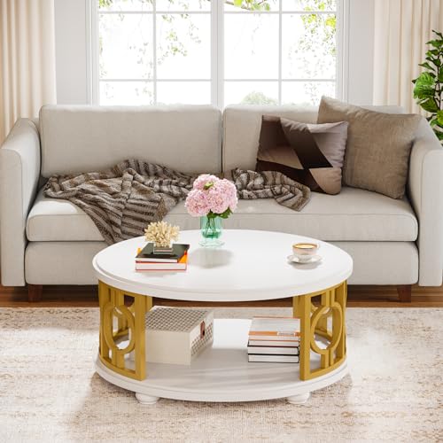 2-Tier Round Coffee Table with Storage Shelf F5247