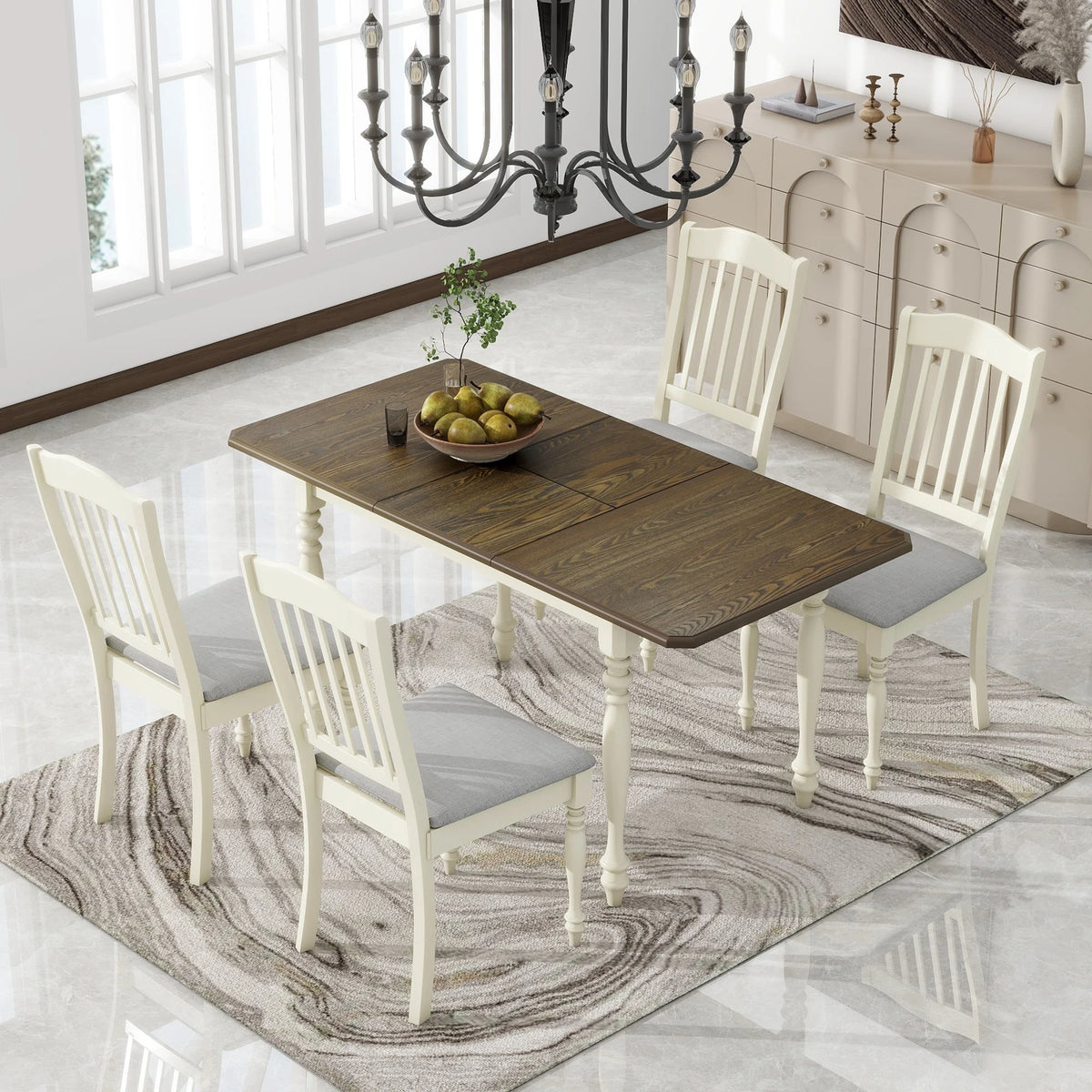 Extendable Dining Table Set with Butterfly Leaf and Upholstered Chairs H2920