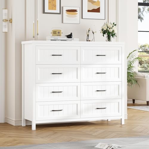 White & Brown 8 Drawer Wood Dresser F119