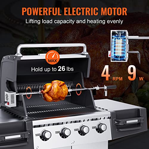 Stainless Steel Electric Grill Rotisserie Kit with 32"/39" Hexagon Spit Rod Z191879