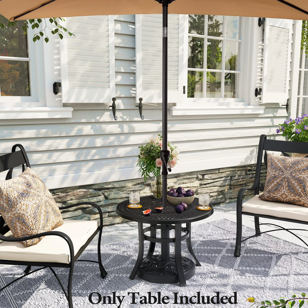 Cast Aluminum Round Patio Side Table with Umbrella Hole Black G28439