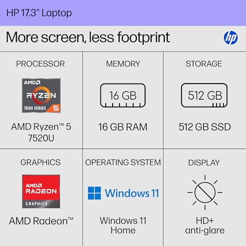 17.3 inch Laptop, AMD Ryzen 5, 16 GB RAM, 512 GB SSD, Windows 11 Home Y5059