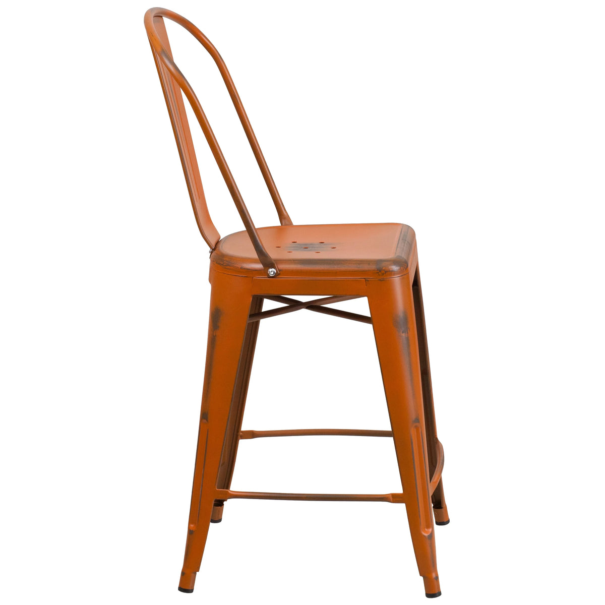 Distressed Orange Metal Counter Height Stool Z916997