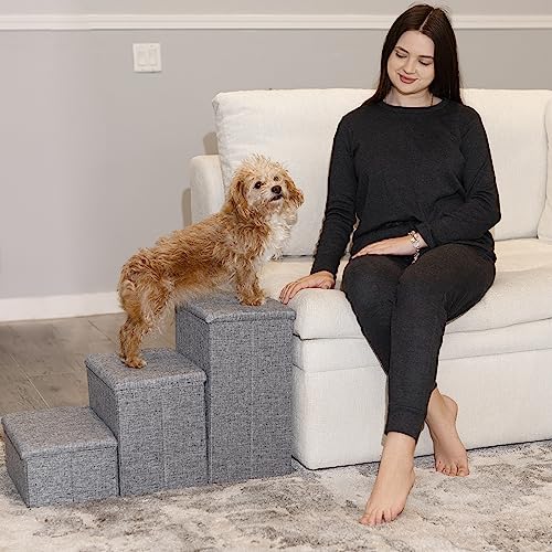 Collapsible Adjustable Pet Stairs with Storage (Grey) G81668