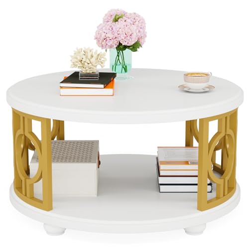 2-Tier Round Coffee Table with Storage Shelf F5247