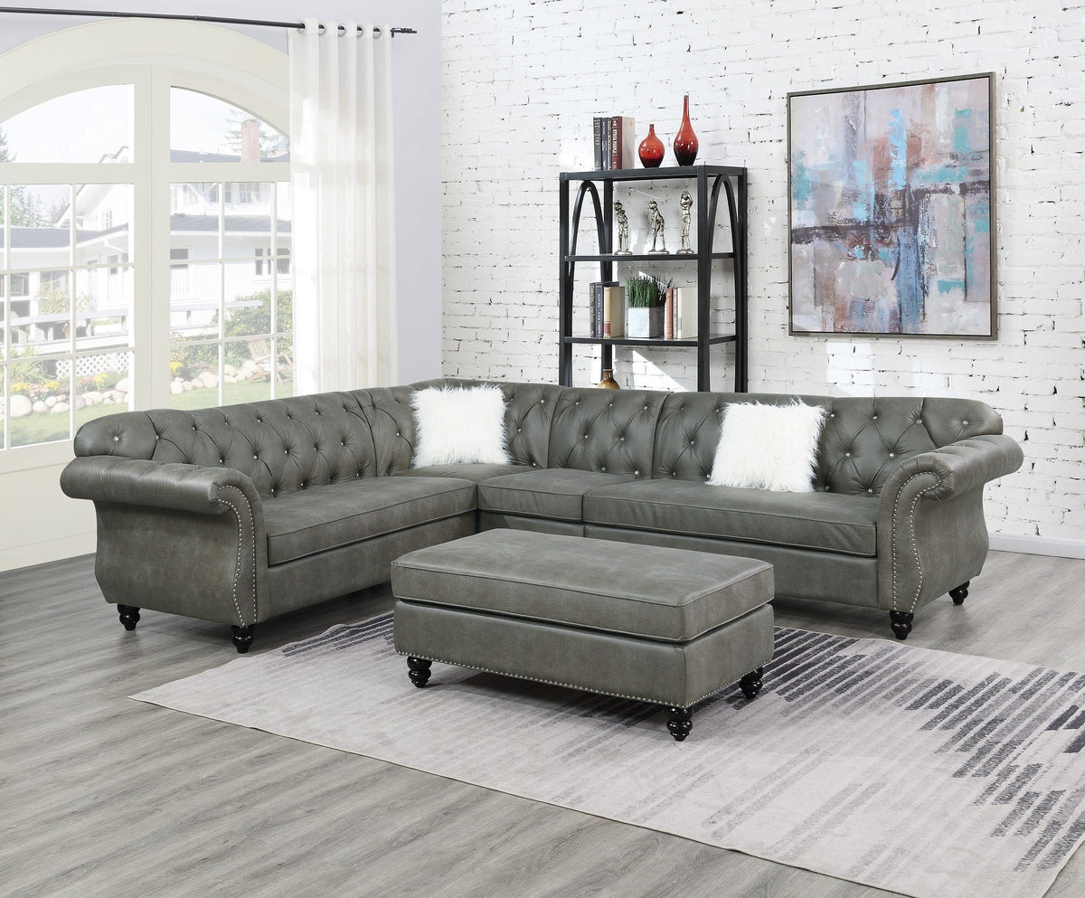 Grey Cocktail Ottoman with Wooden Legs F822847
