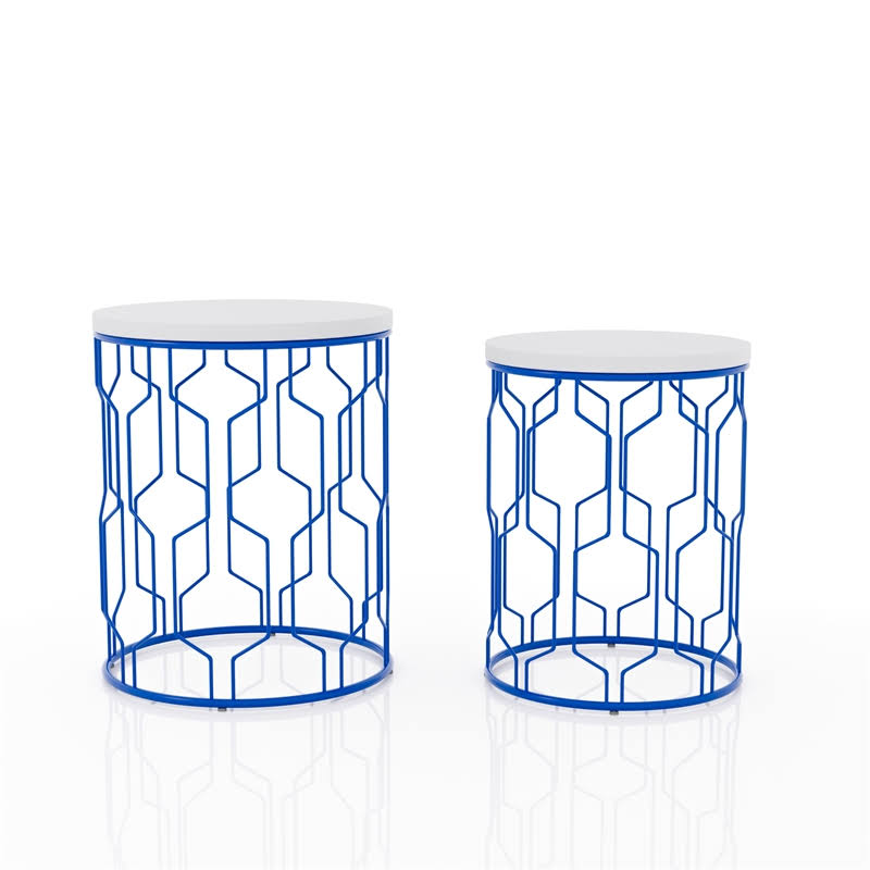 Blue and White 2-Piece Metal Nesting Table D2902