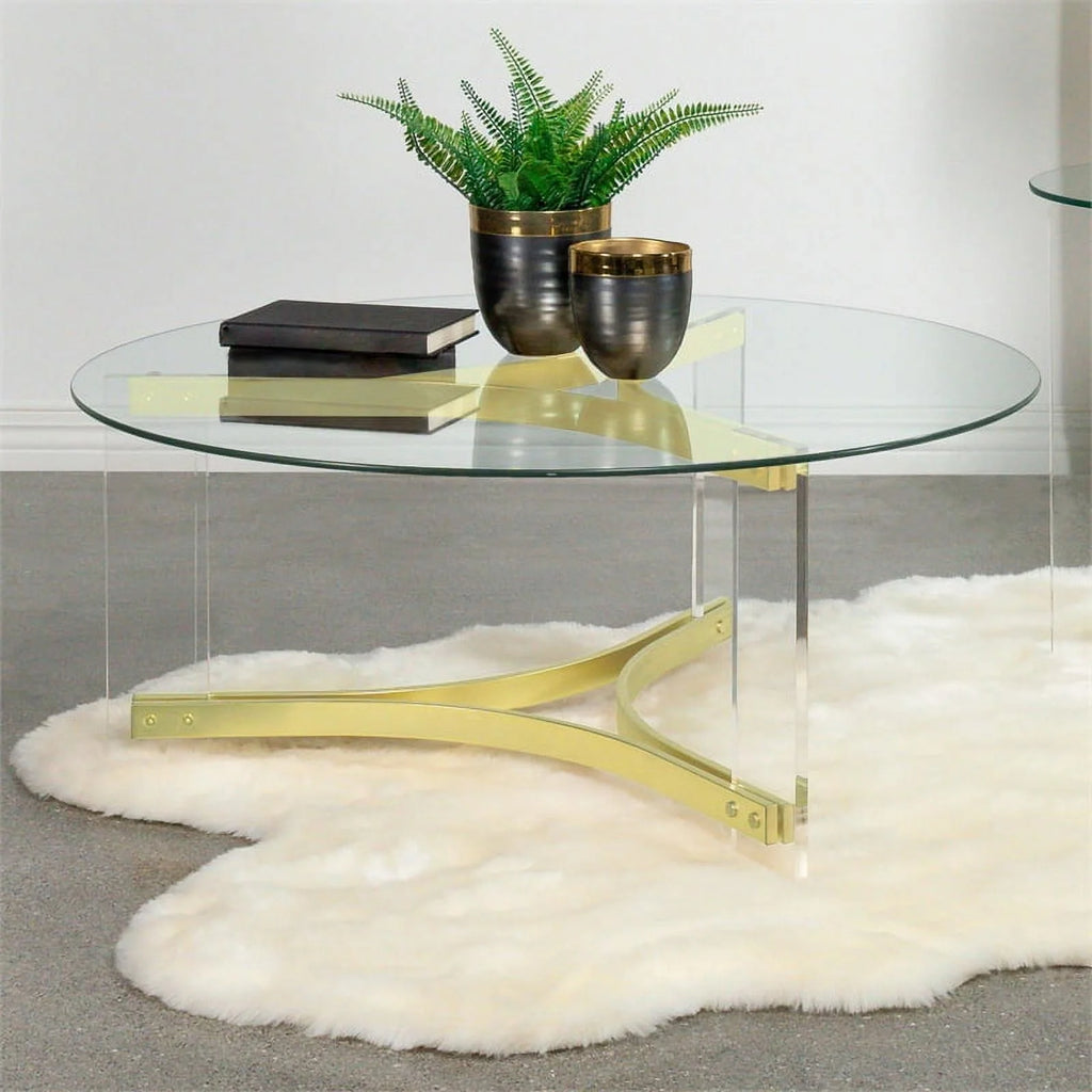 Round Glass Coffee Table with Acrylic Legs E519595
