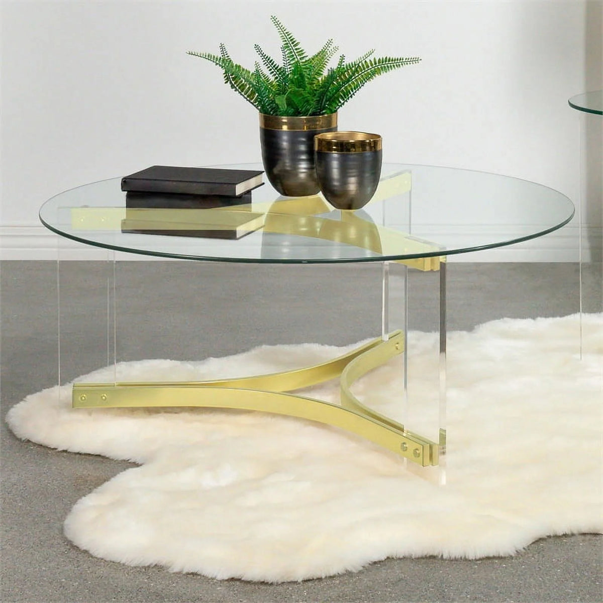 Round Glass Coffee Table with Acrylic Legs E519595