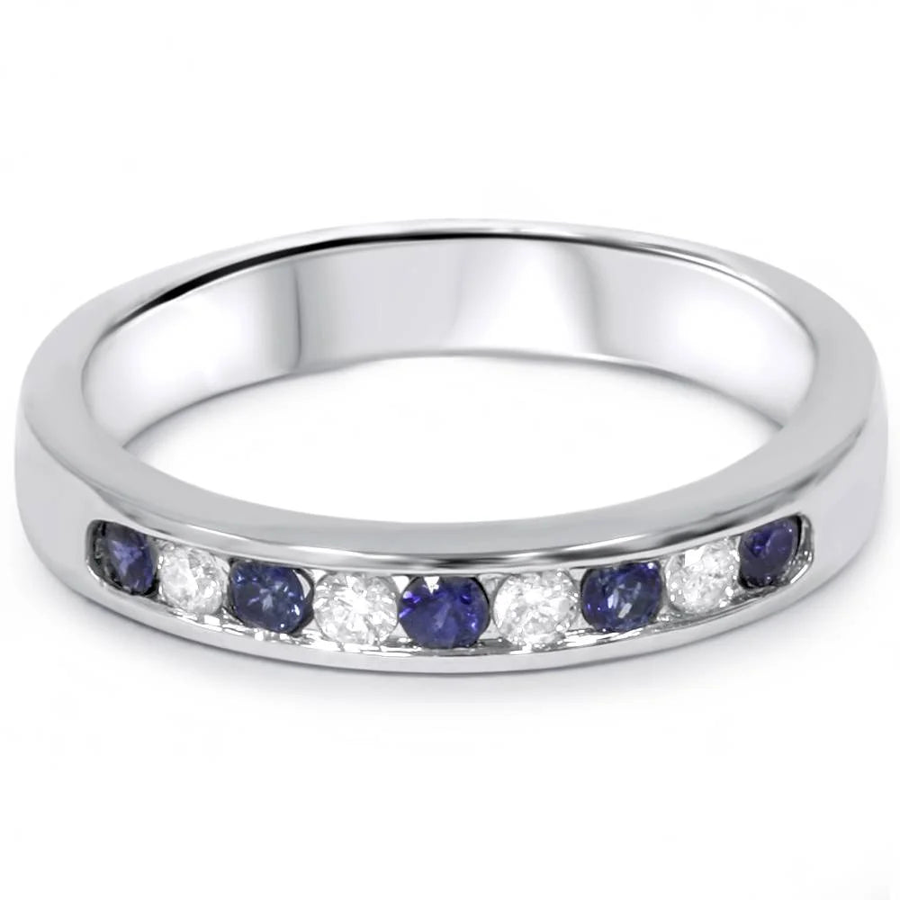 14K White Gold Sapphire Diamond Wedding Ring M9350